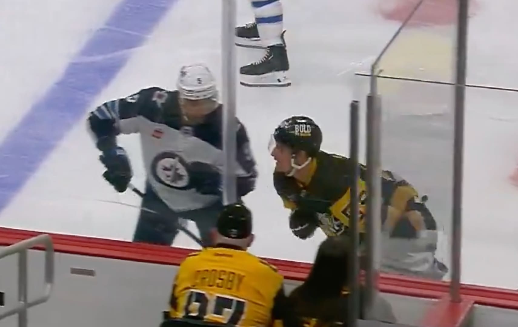 Pittsburgh Penguins Noel Acciari, hit by Brenden Dillon